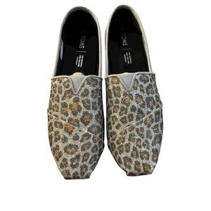 Toms Alpargata Size 8 Sparkle silver Cheetah Print Women's Slip On‎ Flats